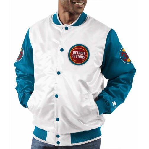 Pistons Ty Mopkins Teal and White Satin Jacket - Image 3