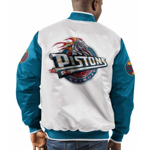 Pistons Ty Mopkins Teal and White Satin Jacket - Image 4