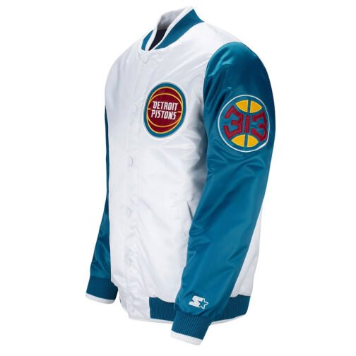 Pistons Ty Mopkins Teal and White Satin Jacket - Image 6