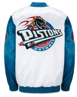Pistons Ty Mopkins Teal and White Satin Jacket