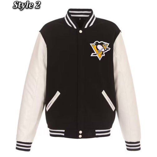 Varsity Pittsburgh Penguins Black and White Two-Tone Jacket - Image 2