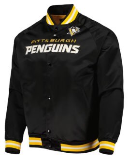 Pittsburgh Penguins Varsity Black Satin Jacket