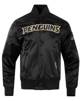 Pittsburgh Penguins Glam Black Varsity Satin Jacket