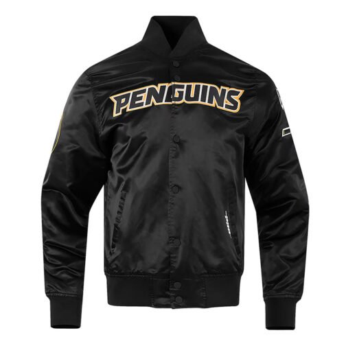Pittsburgh Penguins Glam Black Varsity Satin Jacket