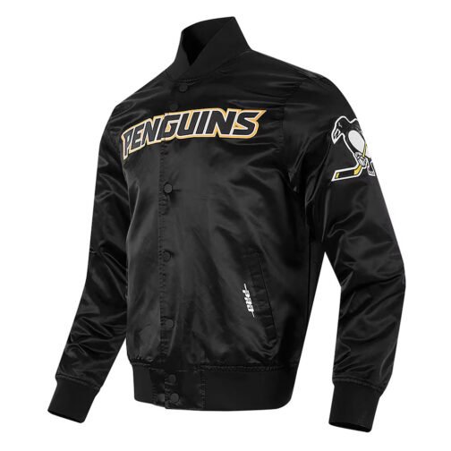 Pittsburgh Penguins Glam Black Varsity Satin Jacket - Image 3