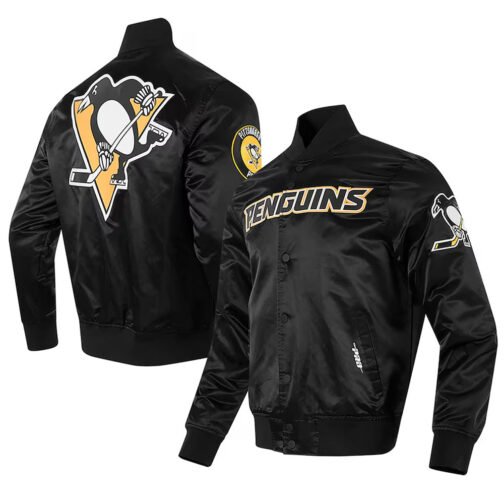 Pittsburgh Penguins Glam Black Varsity Satin Jacket - Image 5