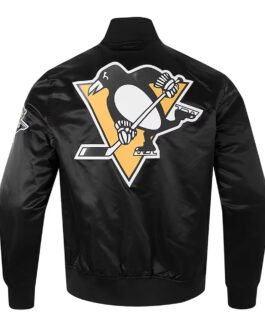 Pittsburgh Penguins Glam Black Varsity Satin Jacket
