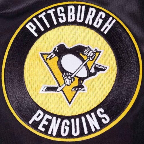 Pittsburgh Penguins Glam Black Varsity Satin Jacket - Image 6