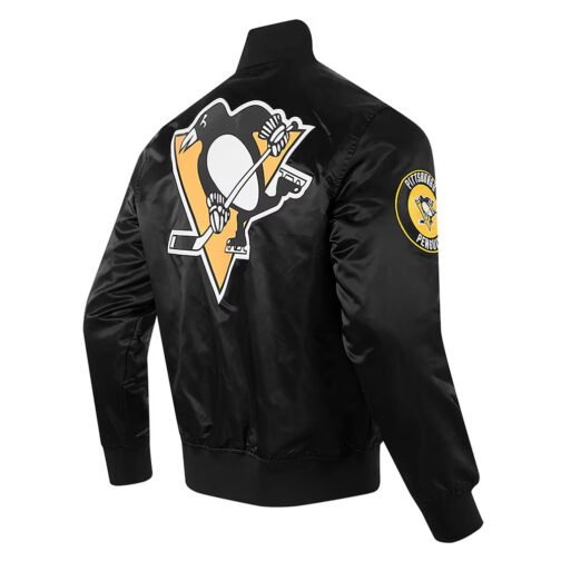 Pittsburgh Penguins Glam Black Varsity Satin Jacket - Image 4