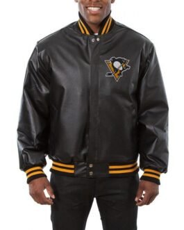 Varsity Pittsburgh Penguins Black Leather Jacket