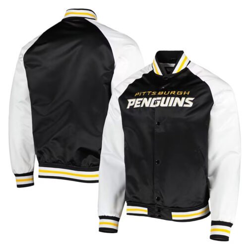 Pittsburgh Penguins Prime Time Black/White Satin Jacket - Image 3