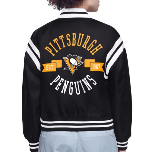 Pittsburgh Penguins Printed Logo Varsity Satin Jacket - Image 3