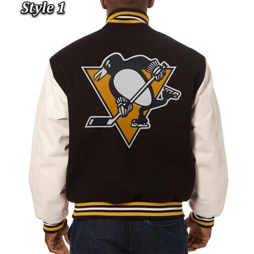Varsity Pittsburgh Penguins Black and White Two-Tone Jacket - Image 3