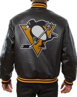 Varsity Pittsburgh Penguins Black Leather Jacket