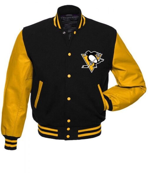 Pittsburgh Penguins NHL Black and Yellow Varsity Jacket