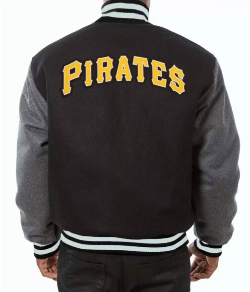 MLB Pittsburgh Pirates Baseball Varsity Wool Black and Grey Jacket - Image 2