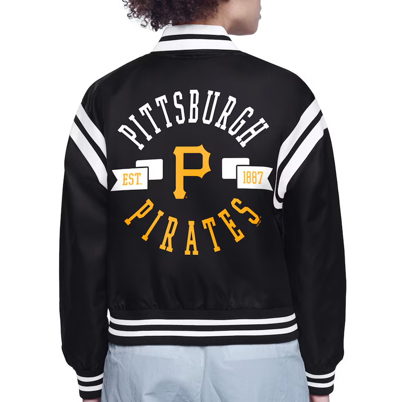 Pittsburgh Pirates Printed Logo Varsity Satin Jacket - Image 3