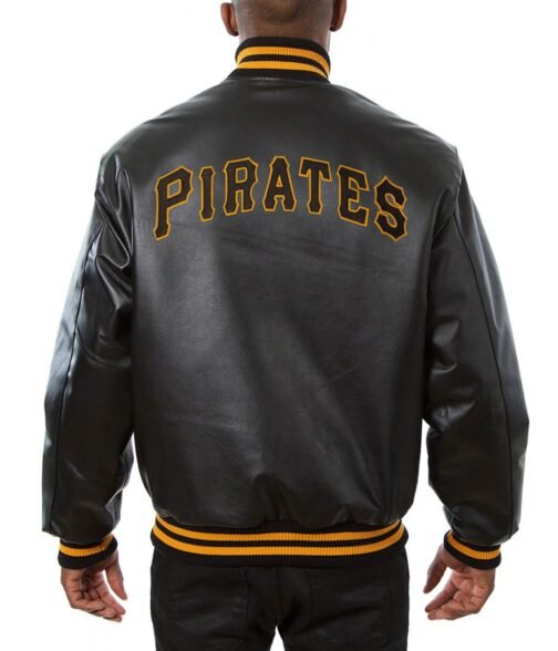 Pittsburgh Pirates Letterman Black Leather Jacket - Image 2