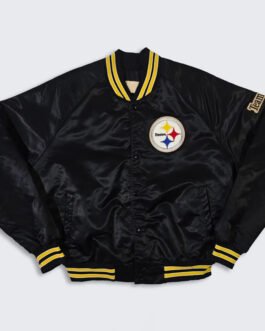 80’s Pittsburgh Steelers Bomber Black Satin Jacket