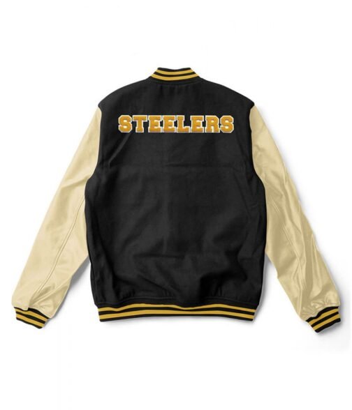 Varsity Pittsburgh Steelers Black and Cream Jacket - Image 2