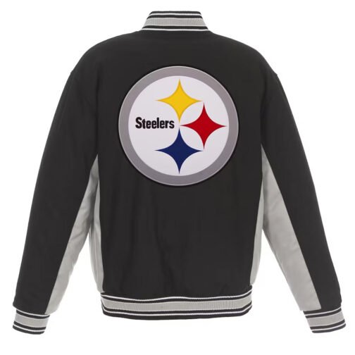 Pittsburgh Steelers Black and Gray Varsity Wool Jacket - Image 2