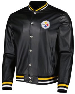 Black Pittsburgh Steelers Metallic Full-Snap Leather Jacket