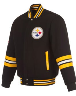 Pittsburgh Steelers Striped Black Varsity Wool Jacket