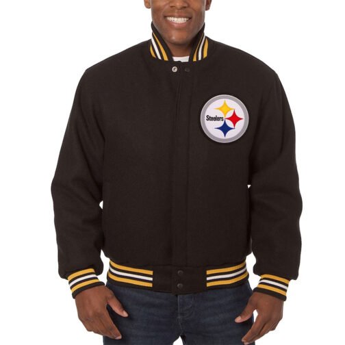 Pittsburgh Steelers Bomber Black Wool Jacket - Image 3