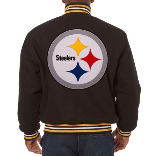 Pittsburgh Steelers Bomber Black Wool Jacket - Image 4
