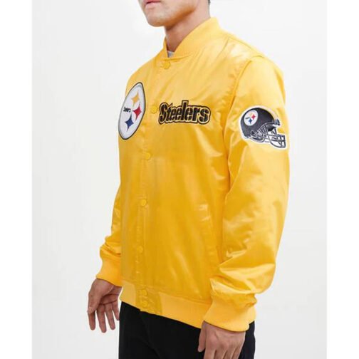 Pittsburgh Steelers Chest Hit Logo Yellow Satin Jacket - Image 3