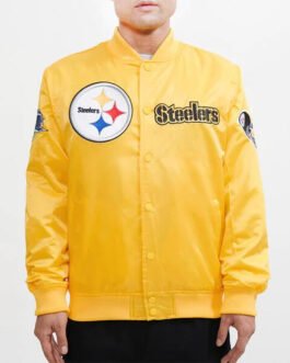 Pittsburgh Steelers Chest Hit Logo Yellow Satin Jacket