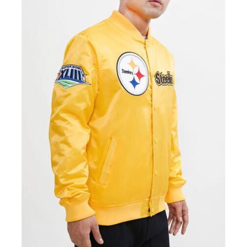 Pittsburgh Steelers Chest Hit Logo Yellow Satin Jacket - Image 4