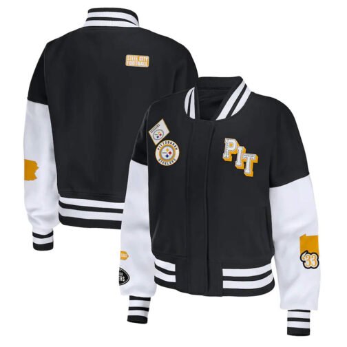Varsity Pittsburgh Steelers Erin Andrews Black and White Jacket - Image 3
