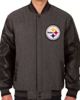 Pittsburgh Steelers Black and Gray Varsity Jacket