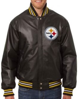 Varsity Pittsburgh Steelers Black Leather Jacket