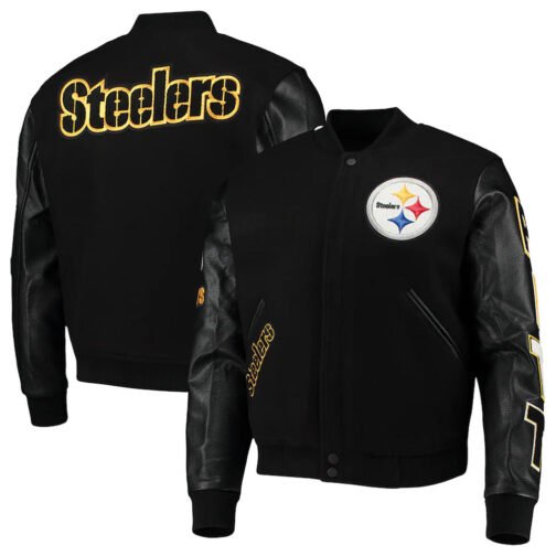 Pittsburgh Steelers Logo Black Letterman Jacket - Image 3