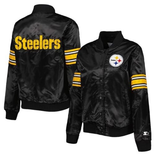 Pittsburgh Steelers Line Up Black Satin Jacket - Image 3