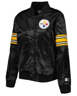 Pittsburgh Steelers Line Up Black Satin Jacket