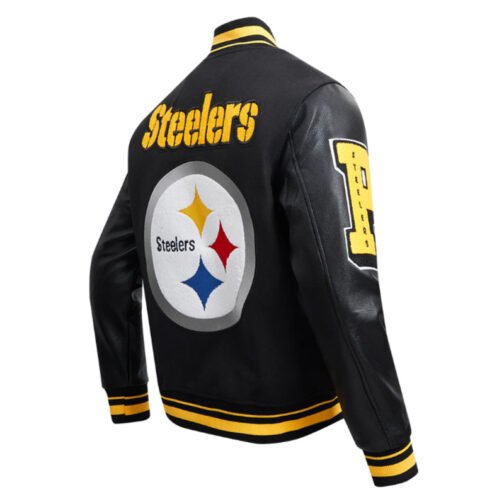 Pittsburgh Steelers Mashup Rib Varsity Wool/Leather Jacket - Image 4