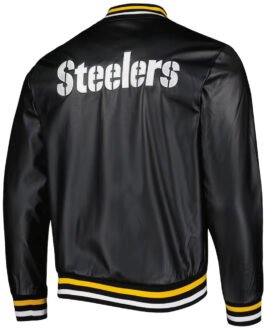 Black Pittsburgh Steelers Metallic Full-Snap Leather Jacket