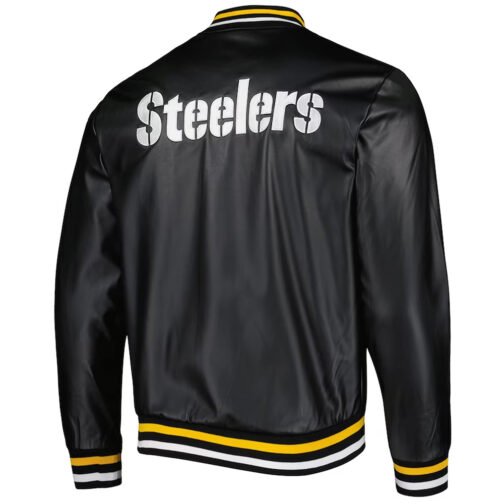 Black Pittsburgh Steelers Metallic Full-Snap Leather Jacket - Image 2