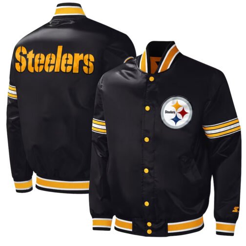 Pittsburgh Steelers Midfield Varsity Black Satin Jacket - Image 3