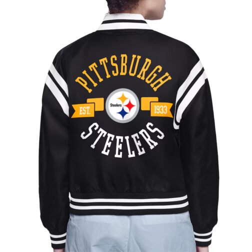 Pittsburgh Steelers Printed Logo Varsity Satin Jacket - Image 3