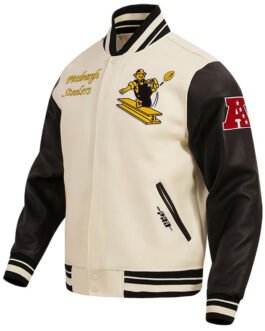Pittsburgh Steelers Retro Classic Varsity Cream and Black Jacket