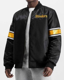 Pittsburgh Steelers Striped Heavyweight Black Satin Jacket