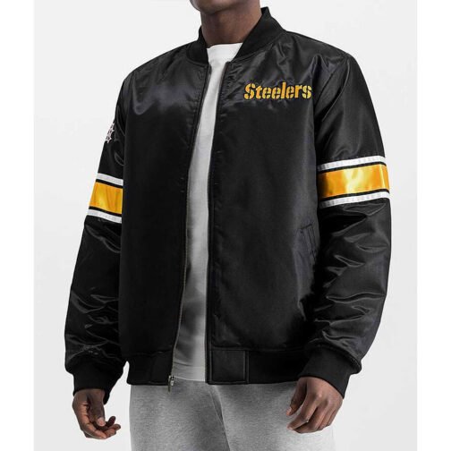 Pittsburgh Steelers Striped Heavyweight Black Satin Jacket