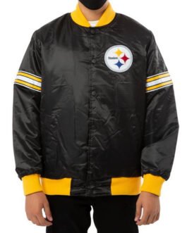 Pittsburgh Steelers Striped Black Varsity Satin Jacket