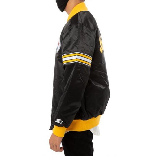 Pittsburgh Steelers Striped Black Varsity Satin Jacket - Image 5