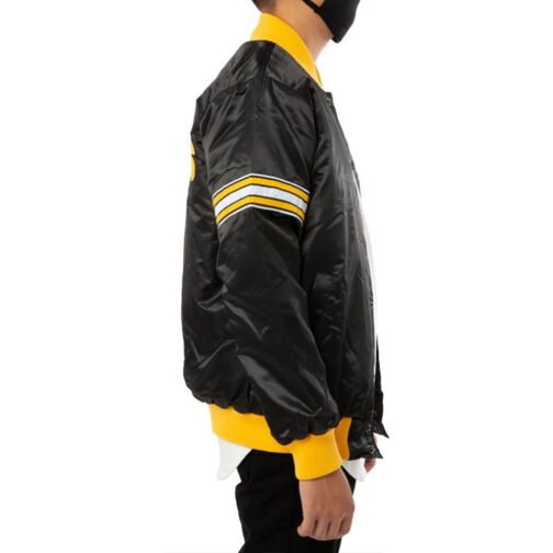 Pittsburgh Steelers Striped Black Varsity Satin Jacket - Image 4