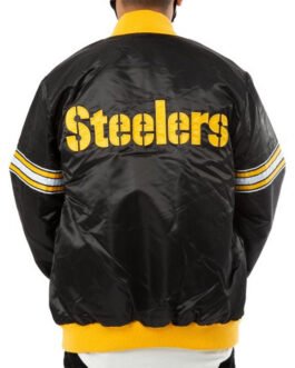 Pittsburgh Steelers Striped Black Varsity Satin Jacket